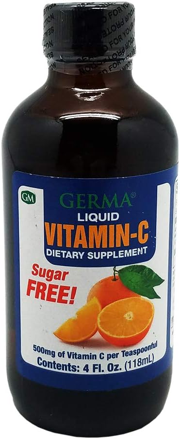 Germa Vitamina líquida sin azúcar C. 500 mg. Absorción rápida Suplemento dietético. Sistema Inmunitario Booster. 4 oz / 118ml