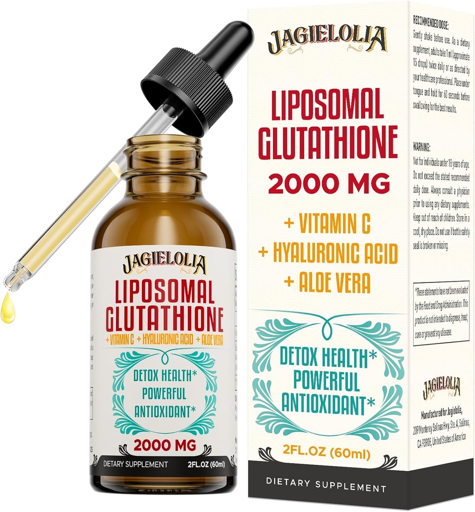 Liposomal Glutathione Liquid 2000MG – Antioxidante Detox Suplemento para Mujeres &amp; Hombres, Defensa del envejecimiento, Función del hígado &amp; Energía, con ácido hialurónico + Aloe Vera + Vitamina C, Natural &amp; Vegan, 2 FL.OZ