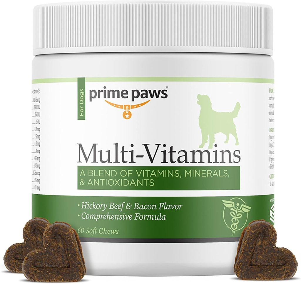 Multivitamínico para perros - Fórmula Efectiva Incluye vitaminas Calcio &amp; B para perros &amp; Puppies - Vitaminas para perros Suplemento Chews - Beef Bacon Flavor - 60 ct