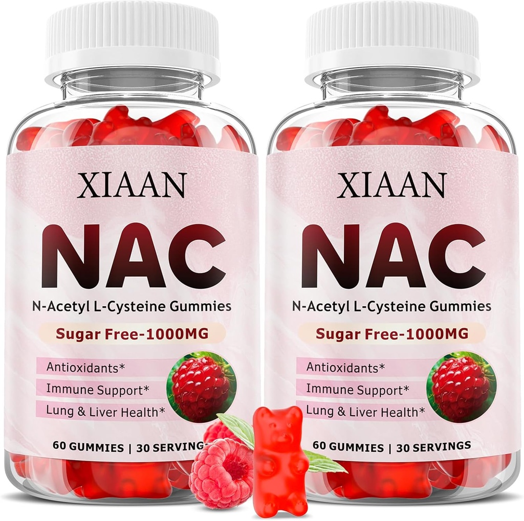 NAC Gummies for Kids &amp; Adults, N Acetyl Cysteine 1000mg NAC Suplemento para Antioxidantes &amp; Immune Support, Lung &amp; Liver Health, Raspberry Flavor 120 Count