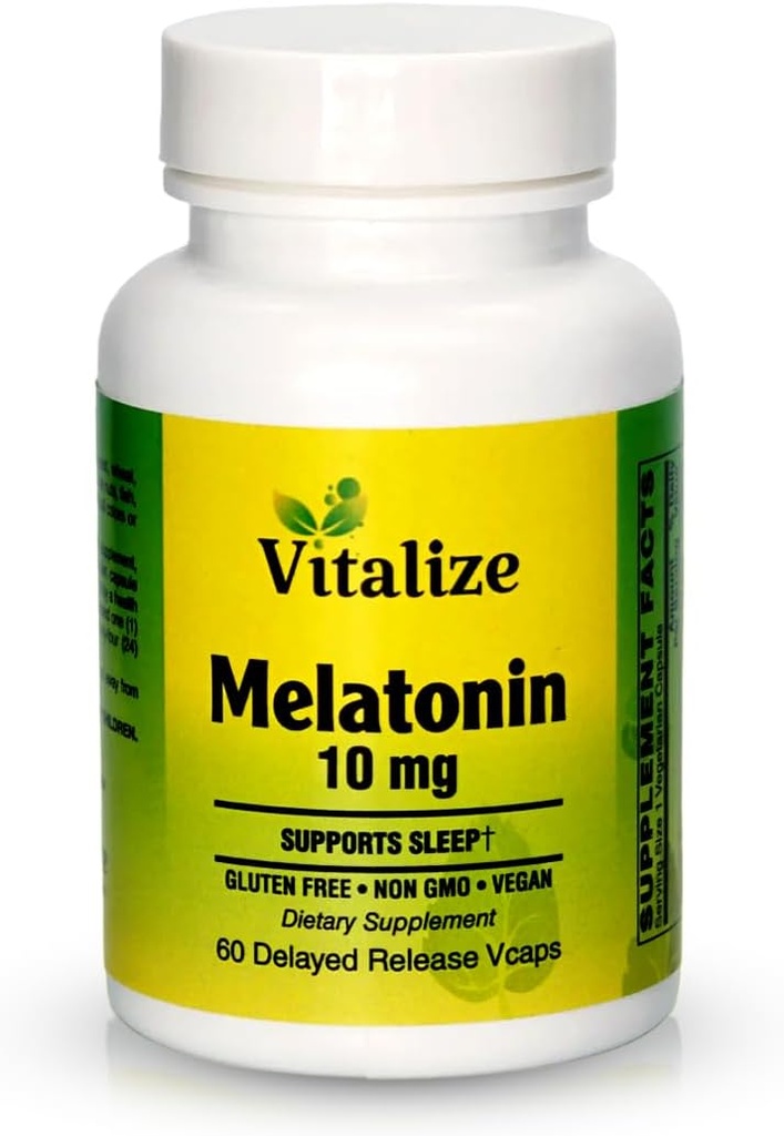 Vitalize Sleep Support: 10mg Melatonin &amp; Vitamina B6 Enhanced Fórmula ← Absorción rápida ← sueño profundo " Immune Boost ANTE Vegan, libre de gluten, no Gluten (60 Conde)
