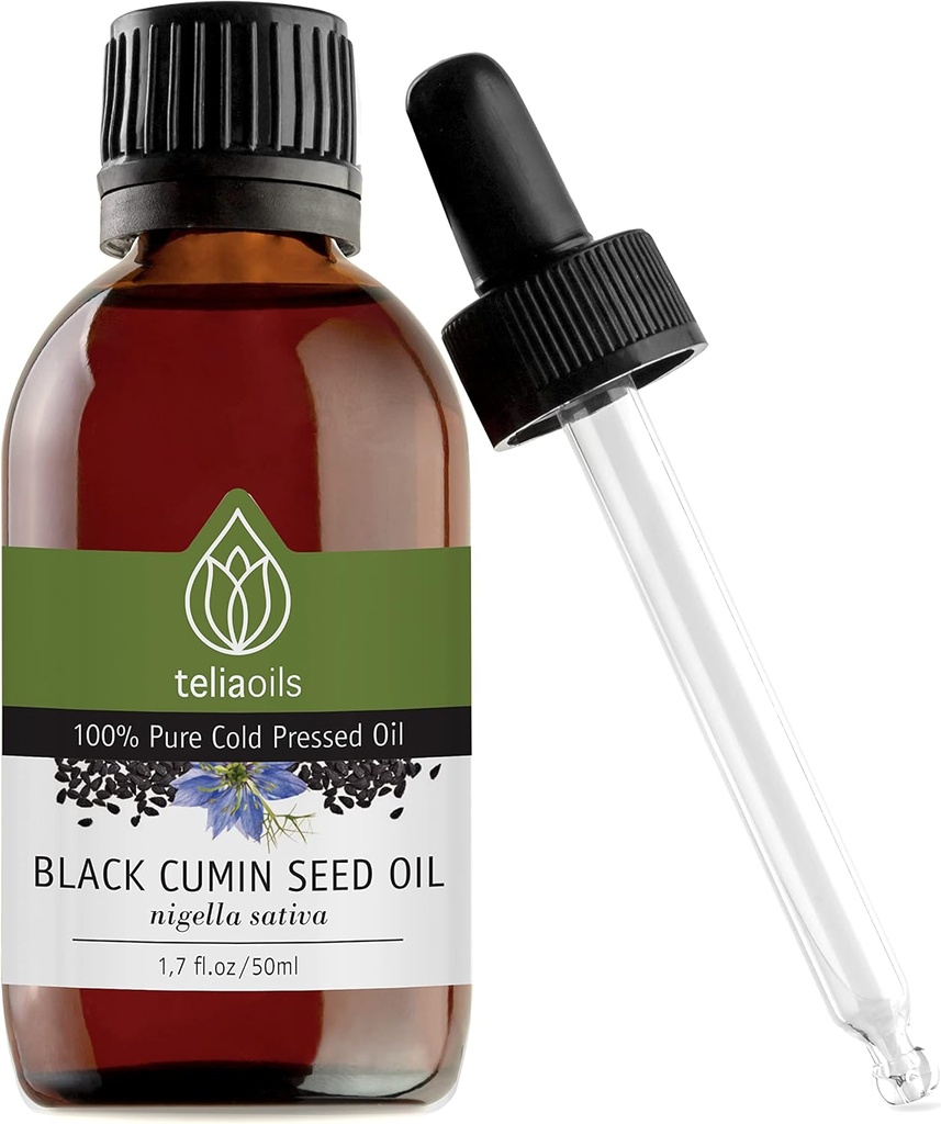 Teliaoils Black Seed Cumin Oil, 100% puro, natural, frío prensado, rico en ácidos grasos Omega-3 " Omega-6 " Polyphenols Premium Grade, Para la piel, uñas " Hair, un excelente antioxidante