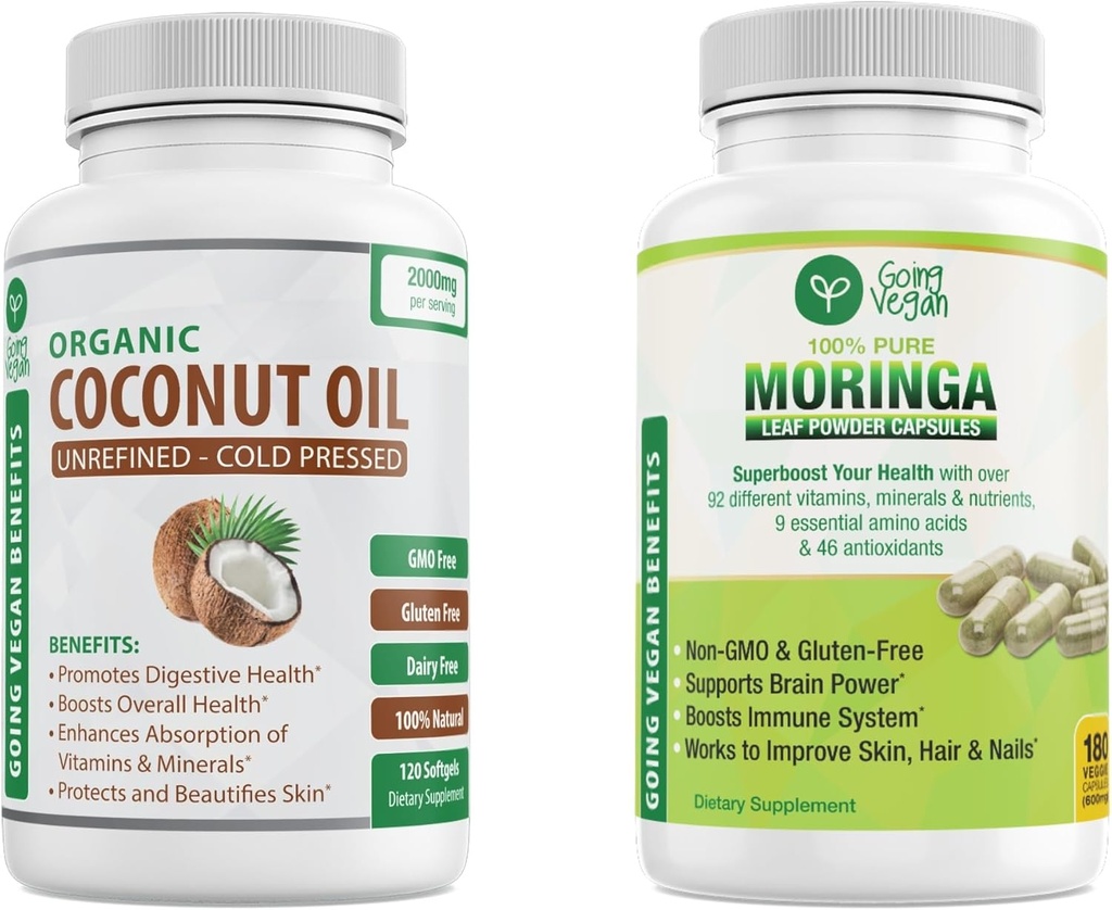 Organic Coconut Oil Capsules y Moringa Capsules Bundle!