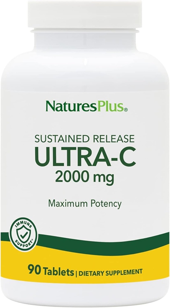 Natures Plus Ultra C W/Rose HIPS, Sustained Released - 2000 mg, 90 Tablets Vegetarianos - Maximum Potency Immune Support, Antioxidant - Free-Radical Defense - Gluten-Free - 90 Servings