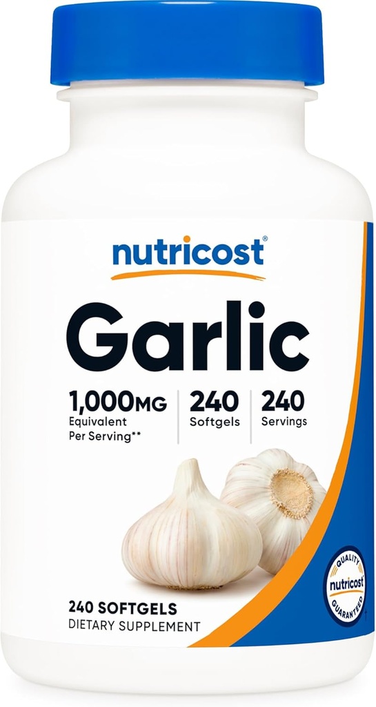 Nutricost Ajo 1000mg, 240 Softgels - Sin olor, Premium Gluten Suplemento Gratis