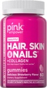 PINK Hair Skin Nails Gummies Silencio 60 Conde ← Plus Collagen " Biotin ← Vitaminas libres para las mujeres con sabor a fresa