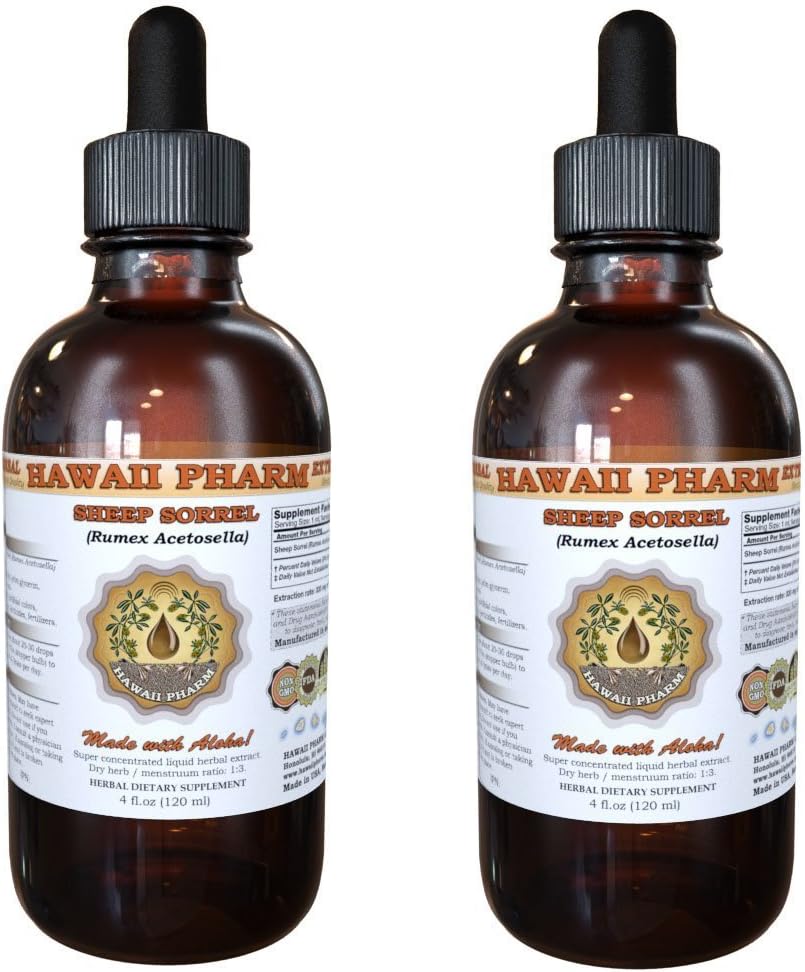 HawaiiPharm Sheep Sorrel Liquid Extract, Orgánica Sheep Sorrel (Rumex acetosella) Tincture, Herbal Supplement, Made in USA, 2x2 fl.oz
