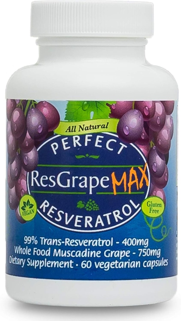 Suplementos perfectos – Resveratrol perfecto MAX – 60 cápsulas – Trans-Resveratrol " Muscadine Grapes orgánicos – promueve el envejecimiento