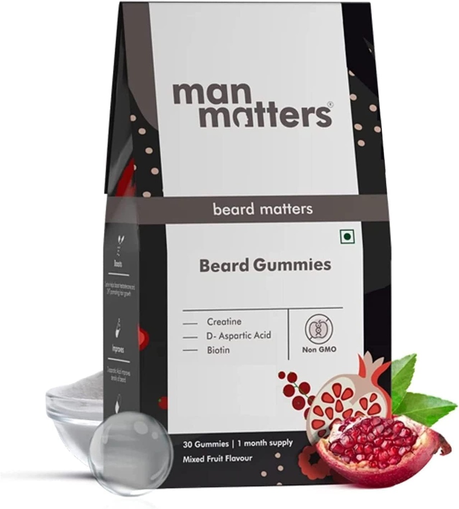 SENTA Man MaterS Beard Gummies for Men | 30 Days Pack | Thicken Beard, Stimulates Beard Follicles & Improves Beard Density | Biotin, D-aspartic Acid & Creatine | Gelatin-Free,100% Vegan