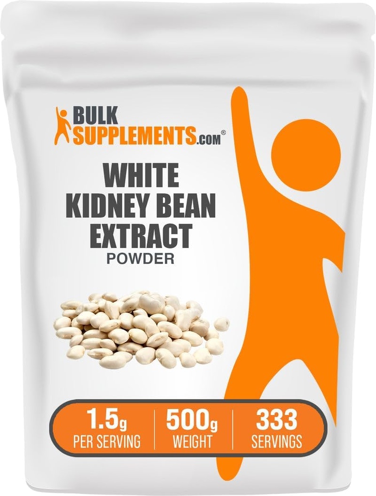 BulkSupplements.com White Kidney Bean Extract Powder - White Kidney Bean Powder - Suplemento Herbal - Gluten Free, 1,5g por Serving, 500g (1.1 lbs) (Pack of 1)