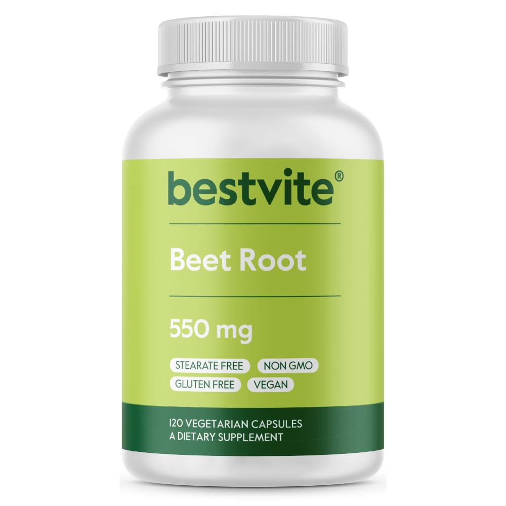 BESTVITE Beet Root 550mg per Capsule (120 Vegetarian Capsules) - No Stearates - No Maltodextrin - No Fillers - Vegan - Non-GMO - Gluten Free