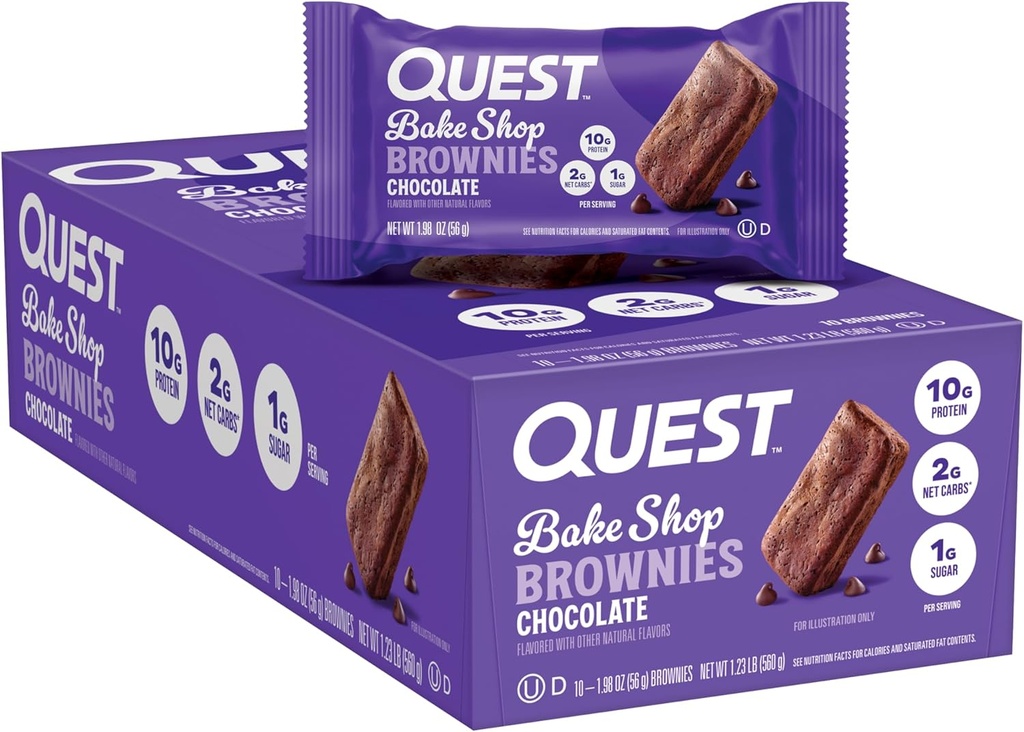 Quest Nutrition Bake Shop, Chocolate Brownies, 10g Protein, 2g Net Carbs, 1g Sugar, Protein Snack, 10 Condes