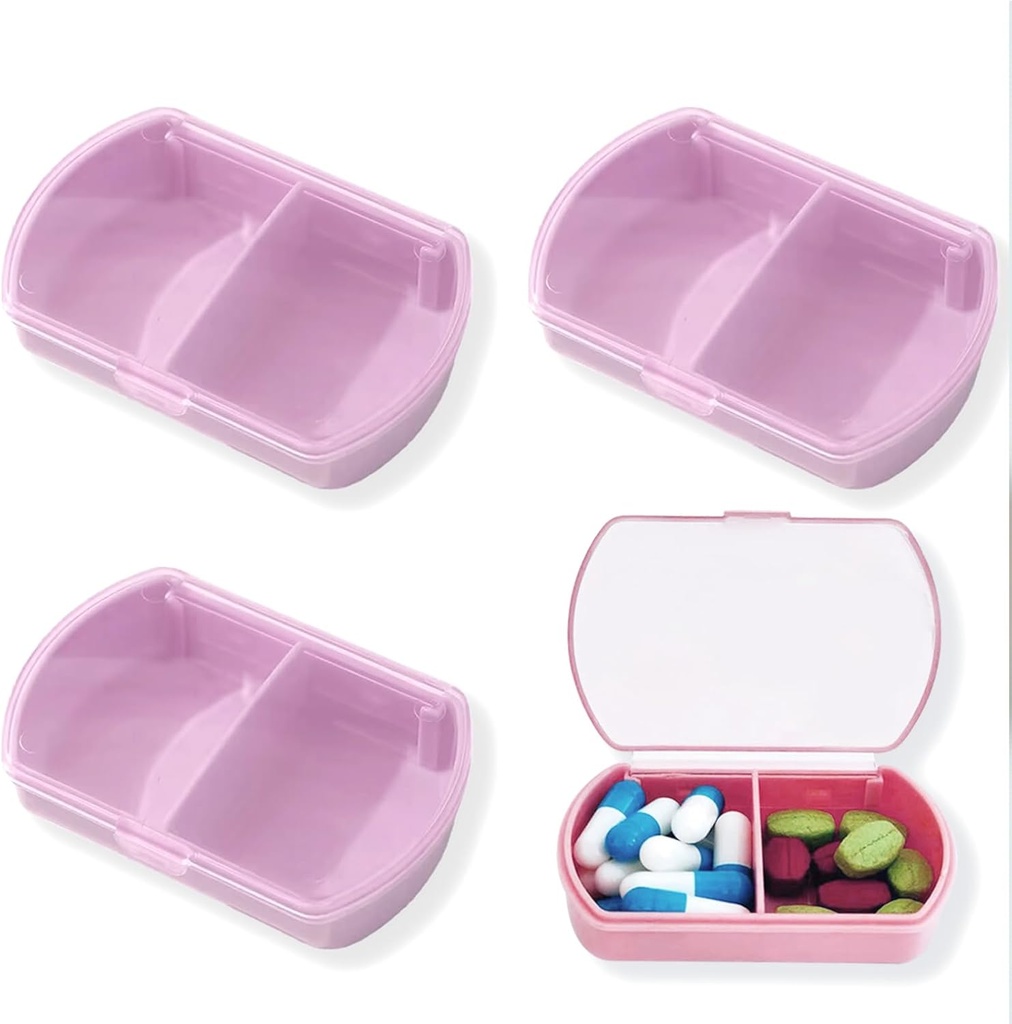 4PCS Small Pill Case Travel Pill Box Cute Pill Organizer for Purse Portable Daily Medicine Organizer 2 Compartment Pill Holder for Vitamins, Fish Oil, Supplements