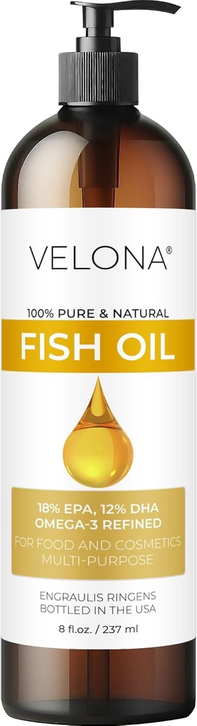 Fish Omega-3 Petróleo por Velona - 8 Fl Oz ← 100% Puro y Natural Transportador Petróleo Silencio Refined  Vitamin E, D, Omega-3 ANTE Cooking, Skin, Face, Body, Hair Care Ø Uso Hoy - Disfruta de resultados