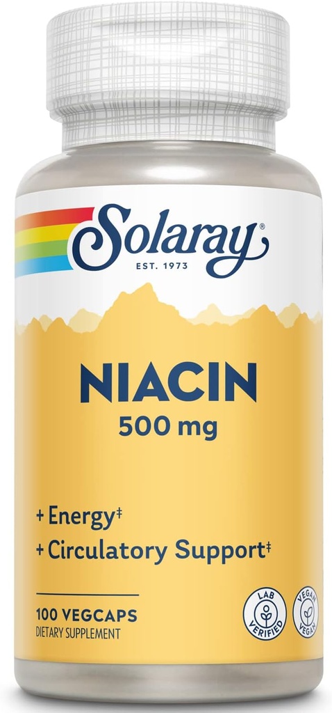 SOLARAY Niacin 500 mg, Vitamin B3 | Skin Health, Nervous System & Circulation Support | 100ct
