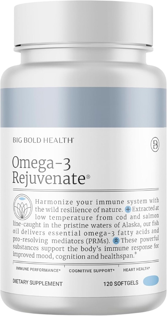 BIG BOLD HEALTH Omega-3 Rejuvenate Wild Alaskan Fish Oil Supplement with PRMs PA EPA, DHA, " DPA Fatty Acids ⎹ Vitamins A and D to Support Immune Balance & Brain Wellness (120 Softgels)