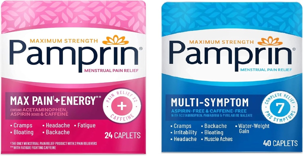 Pamprin Multi-Symptom y Max Pain + Energy Period Relief Bundle