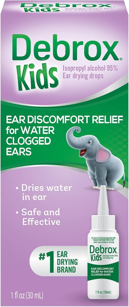 Debrox niños gotas de secado, gotas de oído para los oídos cerrados, alivio de molestias para las actividades de agua, 1oz Botella