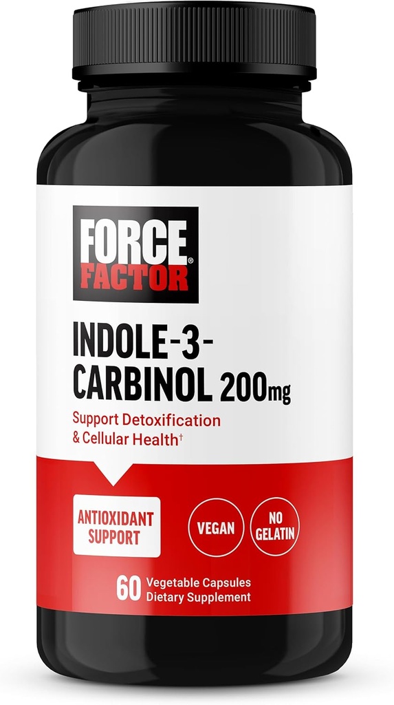 FORCE FACTOR Indole 3 Carbinol 200mg Detox and Antioxidant Supplement, Detox for Hombres and Women with Antioxidants, Clinically Studied Dose, Vegan, No Gelatin, 60 cápsulas