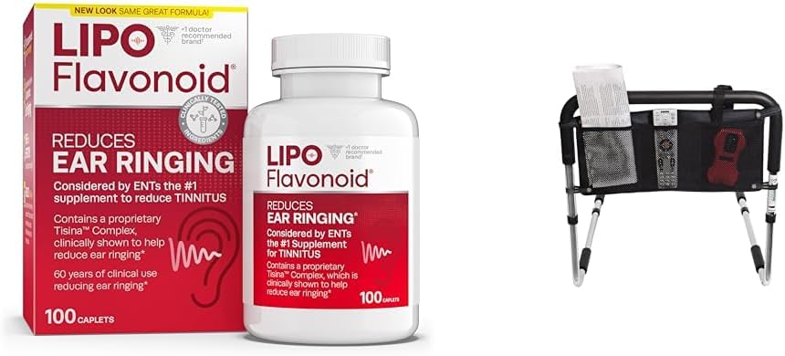 Lipo Flavonoid Tinnitus Relief 100 Caplets & Bed Rail Accessory Pouch