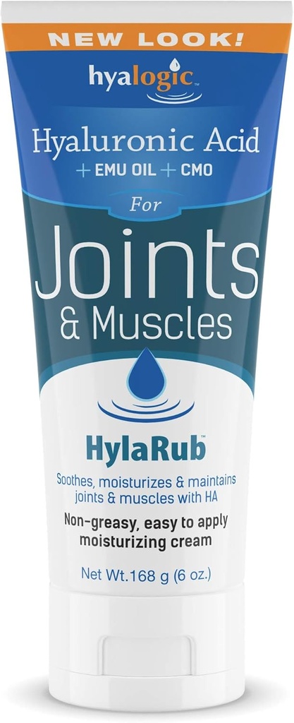 HylaRub HA Joint " Muscle Cream – Hialuronic Acid Muscle Rub w/Emu Oil " CMO – Non Greasy, Soothes, Moisturizes " Maintains Hombros, Knees, Back, HIPS " More 6 oz.