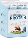 Multi Collagen Protein Powder Packets - Tipos I, II, III, V & X - Hidrolyzed Grass Fed Bovine, Wild Caught Fish, " Free-Range Chicken " Eggshell Collagen. Non-GMO, Halal, (10g Cada, 20 Packets)