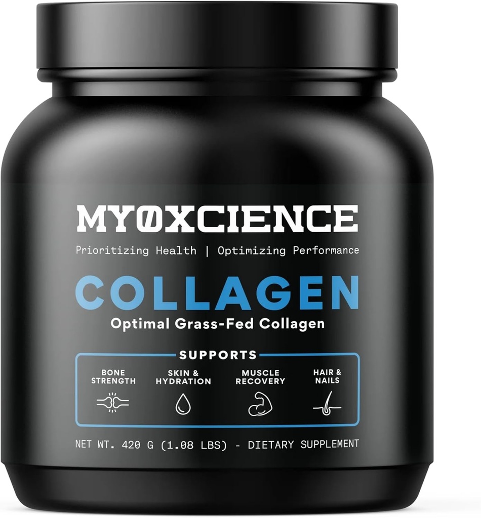 MYOXCIENCE Optimal Grass-Fed Collagen Powder ¦ Bovine Collagen Peptides ← Apoya la producción de colágeno, salud conjunta, elasticidad de la piel, y más (30 servidos)