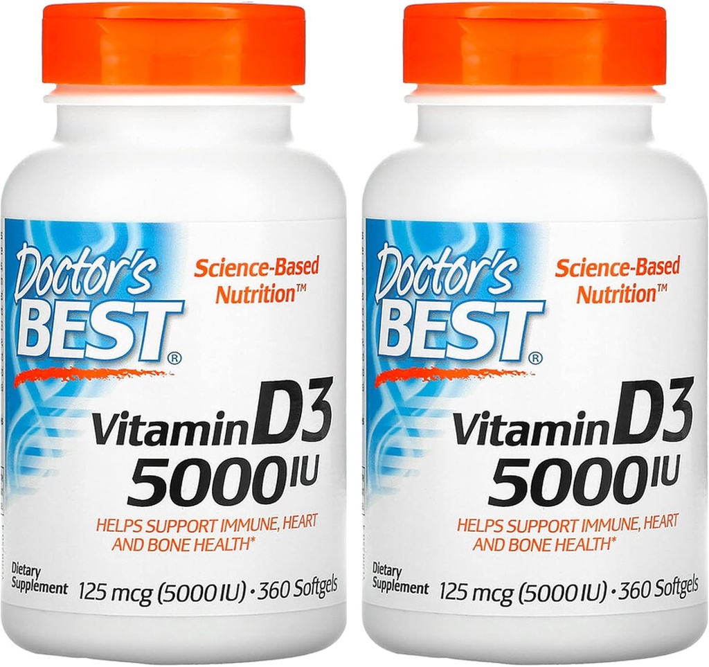 Mejor médico, (2 Pack) Vitamina D3, 125 mcg (5000 UI), 360 Softgels