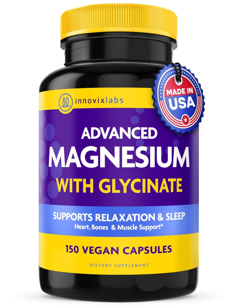 InnovixLabs Advanced Magnesium Capsules - 150 Ct, 210 mg - Glycinate Chelated y Malate - Alta Absorción, Promueve Relajación, Huesos, Muscle Health, Vegan Malate Sleep Suplemento