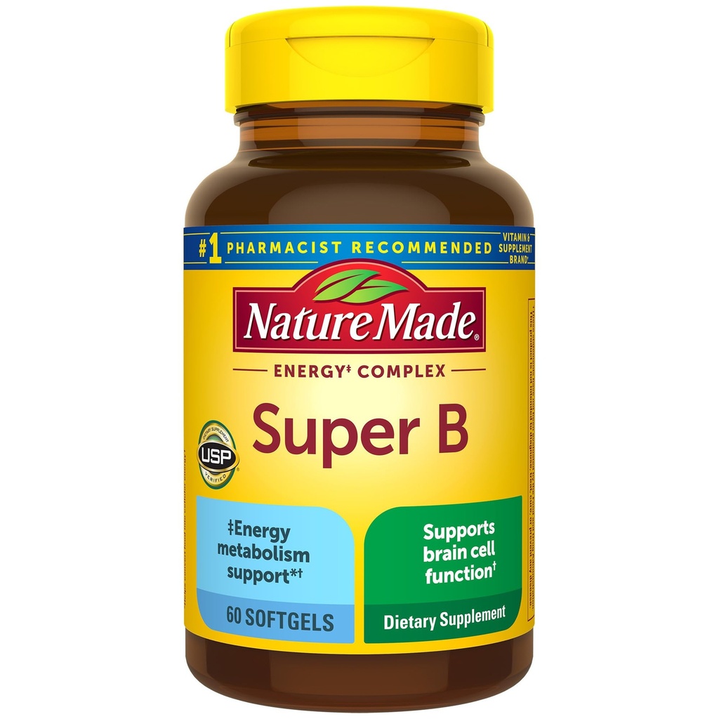 Complejo de energía Super B, Suplemento dietético para la función de la célula cerebral, 60 Softgels, 60 Day Supply