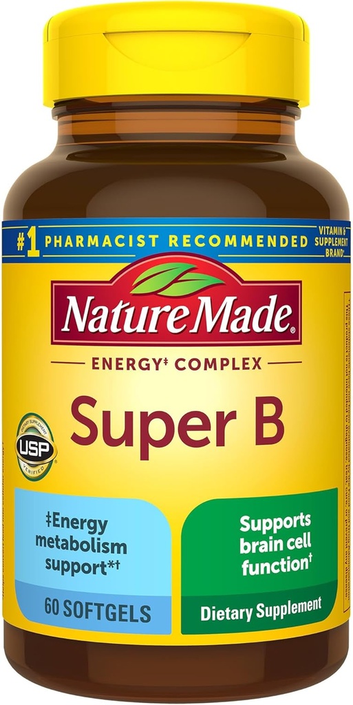 Complejo de energía Super B, Suplemento dietético para la función de la célula cerebral, 60 Softgels, 60 Day Supply