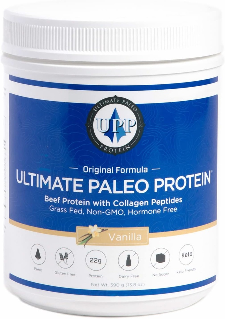 Ultimate Paleo Protein Powder | Premium Grass Fed Beef Protein with Collagen Peptides | Paleo Friendly, Gluten Free, Keto Friendly, No Artificial Sweeteners or Preservatives - Vanilla, 15 Servings