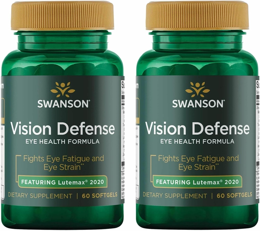 Swanson Vision Defense Antioxidant Vision Health Supplement Lutein Zeaxanthin Astaxanthin Broccoli Extracto Bilberry Extract 60 Softgels Sgels (2 Pack)