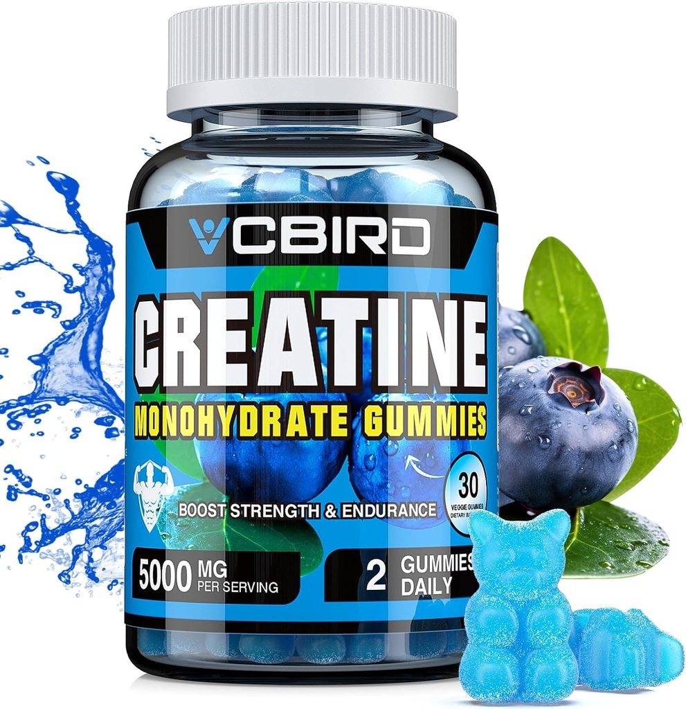 Creatine Monohydrate 5g Por Serving, No Sugar Creatine Supplements Support for Strength, Performance, Energy, Recovery, Gluten-Free Creatine for Women and Men, Blueberry Flavor (30 Gummies109)