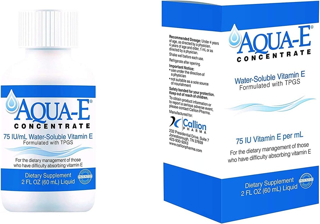 Concentración de Aqua-E 75 UI/ml, botella de 60 ml, vitamina líquida de agua-soluble E