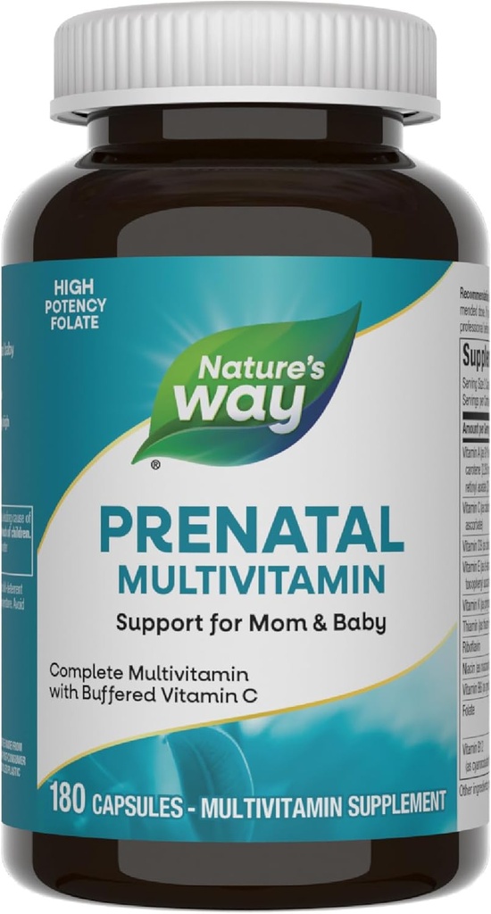 Manera de la naturaleza Multivitamina prenatal, con folato para el desarrollo sano del cerebro y la columna*, 180 cápsulas