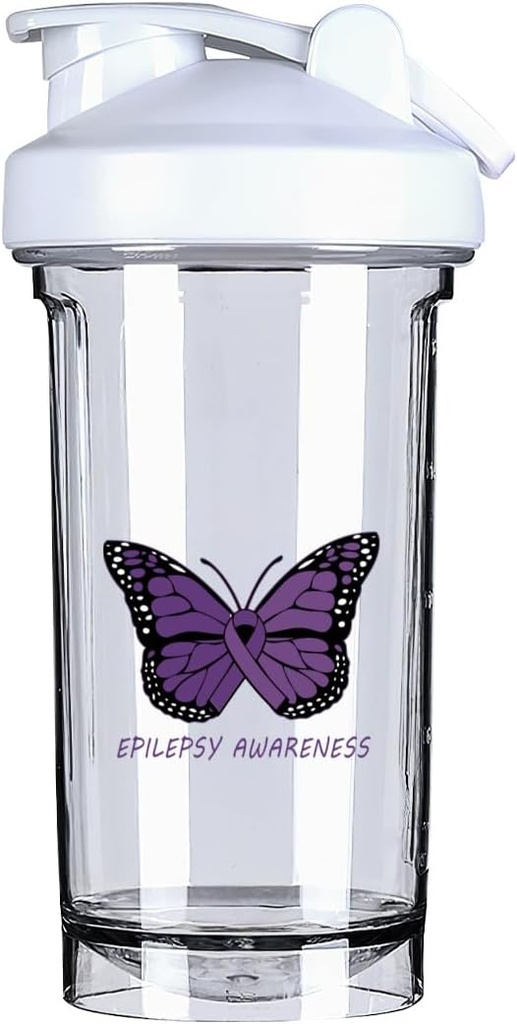 Epilepsy Awareness 18 Ounce Shaker Bottle Drink Mixer Leak-proof Pre Workout Protein Shakes Meal Replacement Shakes Bottles 500ML/18 Oz White