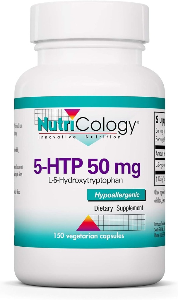 Nutricology 5-HTP 50mg Suplemento - Serotonina para Mujeres Hombres, Apoyo al sueño, L-5-Hydroxytryptophan, Pura, Vegetarian Capsules - 150 Conde