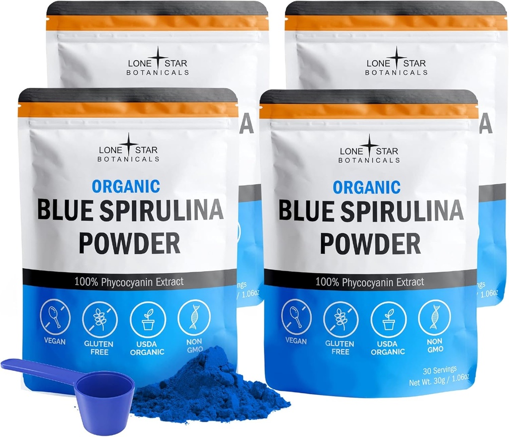 Ecológico Blue Spirulina Powder, 120 Servings - 100% puro Superfood Blue-Green Algae, Natural Food Coloring for Smoothies & Protein Drinks - Non GMO, Gluten-Free, Vegan + USDA Certified, No Fishy Smell