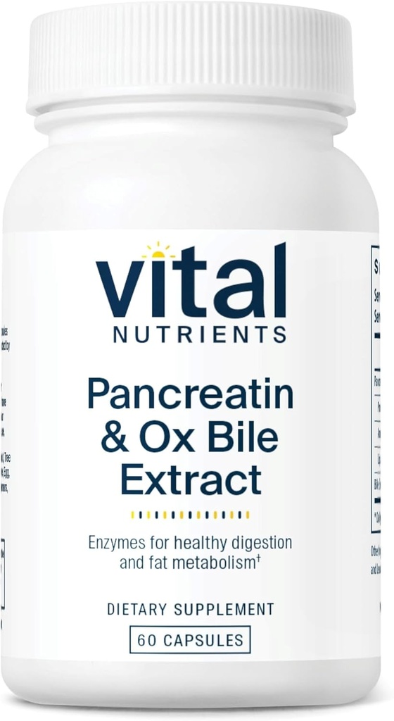 Vital Nutrients Pancreatin " Ox Bile Extract 500mg ← Enzymes Digestivos Naturales para Mujeres " Hombres Silenciosos Digestión de Proteína, Gordo y Carbohydrates* permanente Gluten, Dairy " Soy Free TEN 60 cápsulas