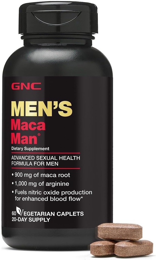 GNC Hombre Maca Man, 60 cápsulas, Fuels Nitric Oxide Production for Enhanced Blood Flow
