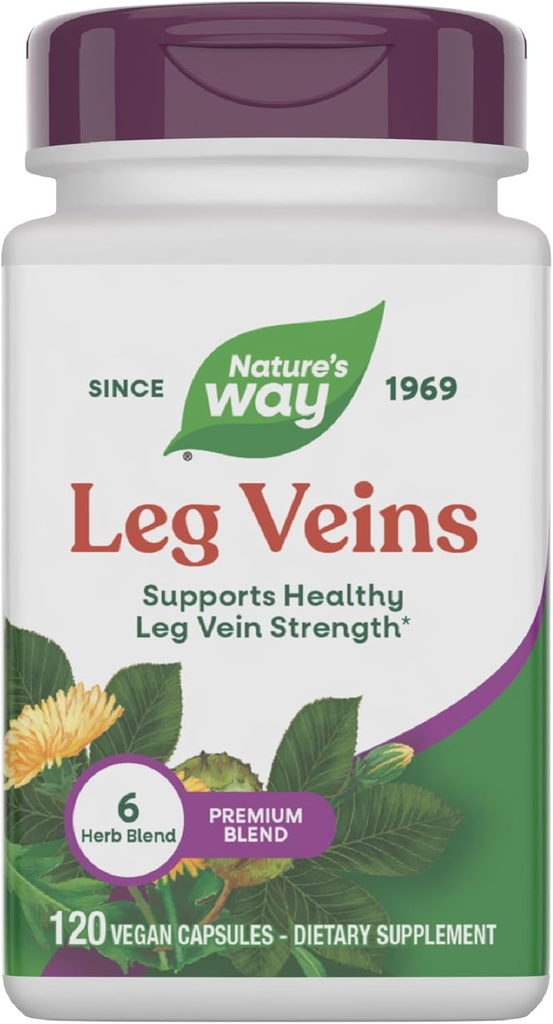 Camino de la Naturaleza Veinas de la pierna, apoya la fuerza sana de la pierna Veinte*, 6-Herb Blend, con extracto de castaña de caballo, Dandelion, Gluten Free, 120 cápsulas Vegan (paquete mayo Vary)