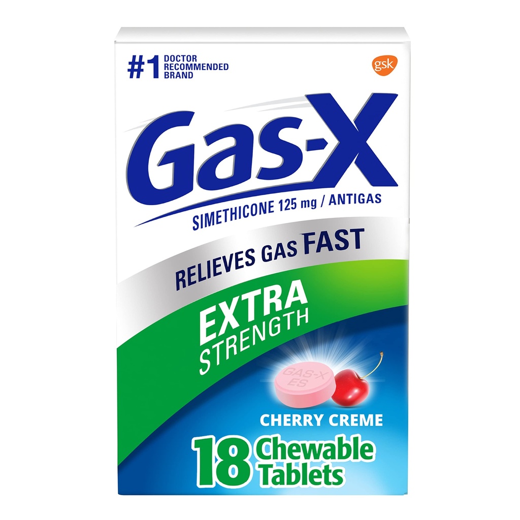 Gas-X Extra Strength Cajas de Alivio de Gas Chewable con Simethicone 125 mg, Cereza - 18 Conde