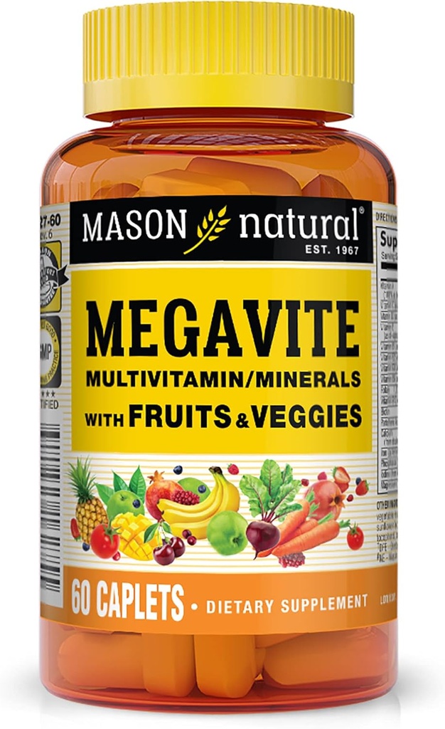 MASON NATURAL Vitamina Megavite Frutas y verduras Fórmula mineral, 60 Cuenta