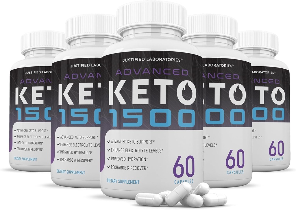 (5 Pack) Advanced Keto 1500 Keto Pills 1275MG New &amp; Improved Formula Contains Apple Sider Vinegar Extra Virgin Olive Oil Powder Green Tea Leaf 300 cápsulas