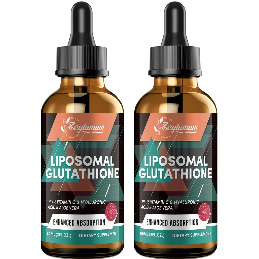 2000MG Liposomal Glutathione Liquid Drops, Ultra High Absorption, Natural Detoxification, Immune System & Skin Supprot*, L-Glutathione, Vitamina C ' Hyaluronic Acid, Capsules Alternative, 4.05 OZ