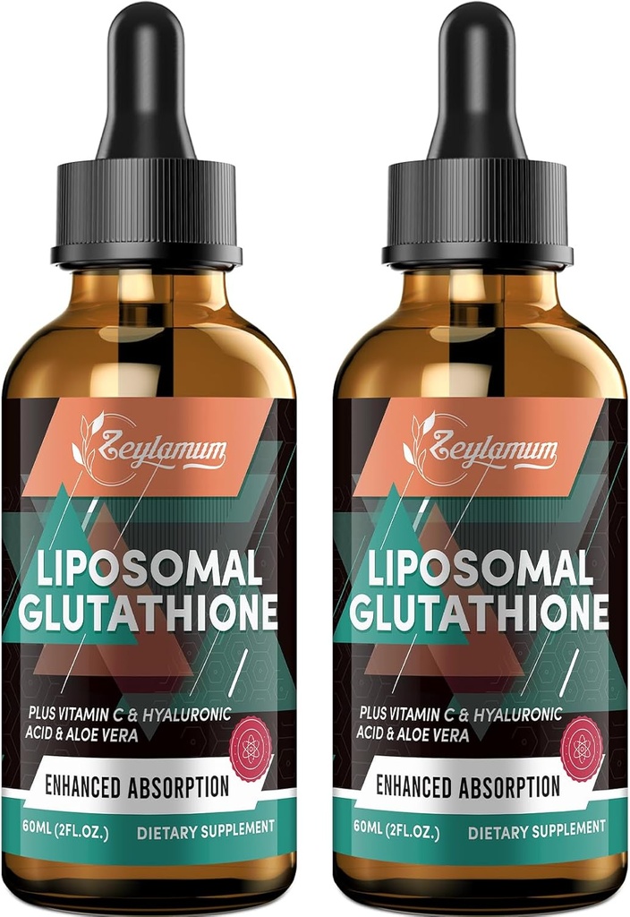 2000MG Liposomal Glutathione Liquid Drops, Ultra High Absorption, Natural Detoxification, Immune System & Skin Supprot*, L-Glutathione, Vitamina C ' Hyaluronic Acid, Capsules Alternative, 4.05 OZ