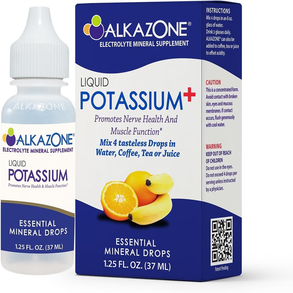 ALKAZONE Liquid Potassium+ Silenciosos Suplementos Líquidos Tener una absorción más rápida Tasa de confidencialidad Concentrado TENIDO La manera más fácil de tomar Potasio ANTE Tasteless Flavorless TEN 1.25 Oz, Clear, Pack of 1