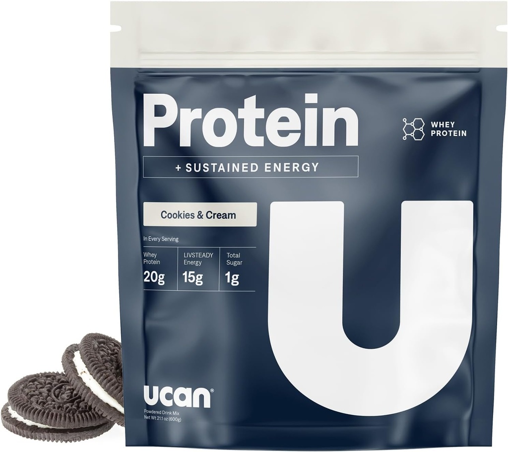 UCAN Energy + Whey Protein Powder - 19g Por Serving with Amino Acids EAAs " BCCAs - Keto, No Añadido Sugar, Gluten-Free - Cookies " Cream - 12 Servings