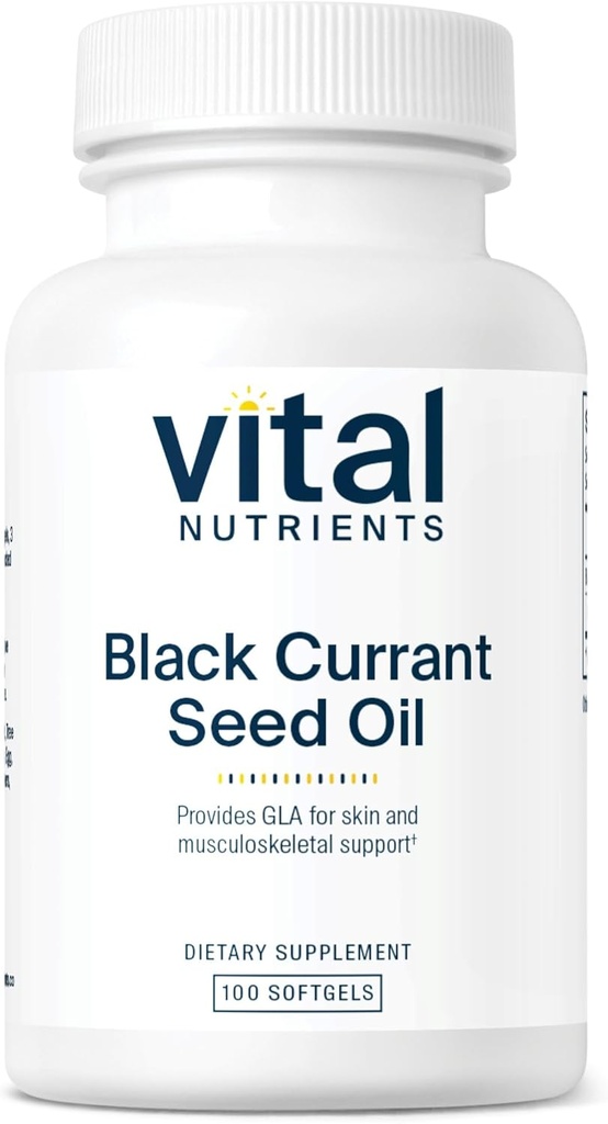 Nutrientes vitales - Aceite de Semillas Currantes Negros - Ácido graso omega 6 esencial - Contiene Ácido Linolénico Gamma (GLA) - Soporte de Función de cartílago, articulación y nervios - 100 Softgels por botella